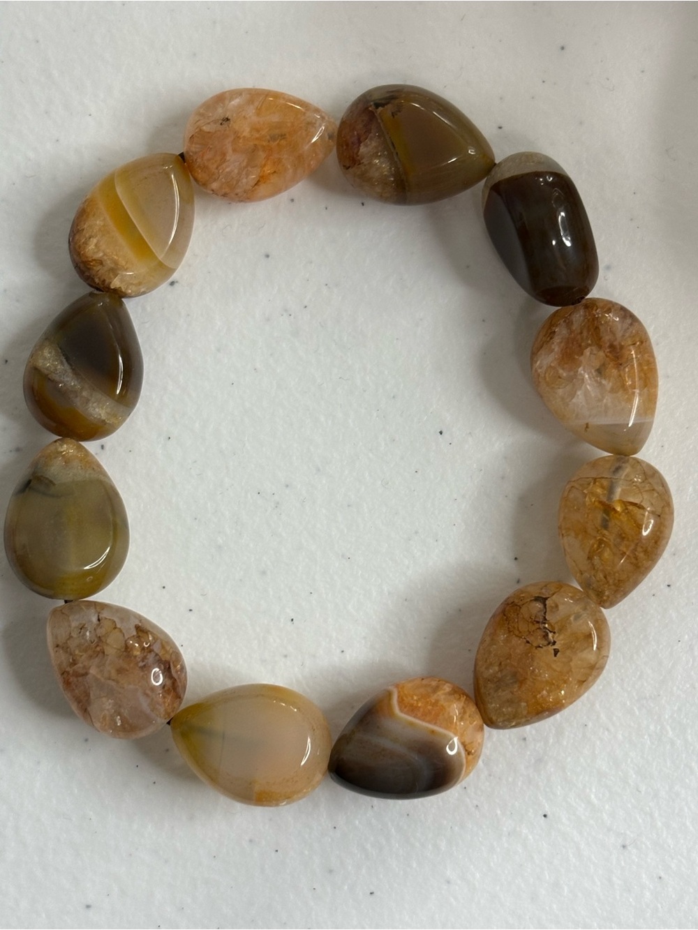 Stunning Natural Agate Teardrop Stretch Bracelet - Brown and Cream